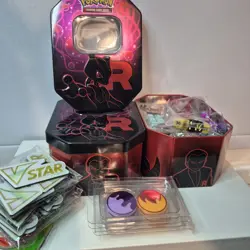 Pokemon TCG Accessories HUGE Lot Tins Coins Dice Sleeves Badges Pins - Image 2