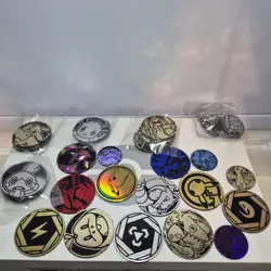 Pokemon TCG Accessories HUGE Lot Tins Coins Dice Sleeves Badges Pins - Image 4