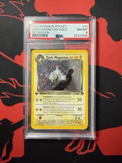 Pokemon Dark Magneton TCG Holo Swirl 1st Edition 11/82 PSA 8 - Image 1