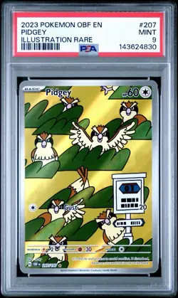 2023 Pokemon Obsidian Flames Pidgey Holo Illustration Rare PSA 9 Mint 207/197 - Image 1