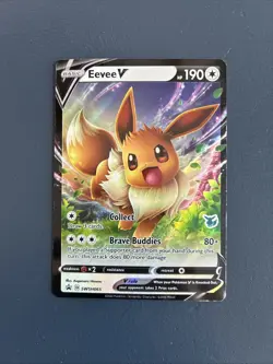 Pokemon TCG Eevee v SWSH065 Sword & Shield Promo Card Holo Black Star - Image 1