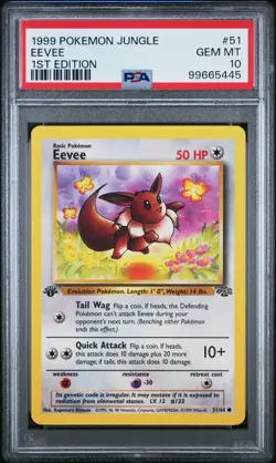 Pokemon Eevee PSA 10 51/64 Jungle Regular 1st Edition New Cert - Image 1