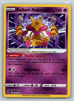 Radiant Alakazam Pokemon TCG Silver Tempest Holo Ultra Rare 059/195 - Image 1