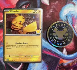 (2) Pikachu 051 /162 Stamped 2026 Pokemon Day 30 Promo TCG With (2) Coin - Image 1