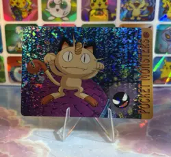 Pokemon HOLO Vintage Pocket Monsters Prism Sticker 1998 Nintendo Meowth Rare - Image 1