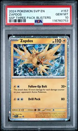 2024 POKEMON BLACK STAR PROMO SURGING SPARKS ZAPDOS 157 PSA 10 - Image 1