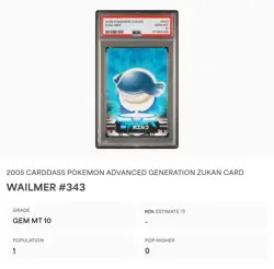 PSA 10 GEM MINT Wailmer #343 Carddass Zukan Advanced Gen. Bandai Pokemon POP 1 - Image 2