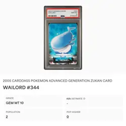 PSA 10 GEM MINT Wailord #344 Carddass Zukan Advanced Gen. Bandai Pokemon POP 2 - Image 2