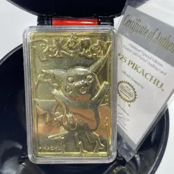 Pokemon #25 Pikachu Trading Card 23K Gold Plated 1999 Burger King w/ COA/ Ball - Image 2