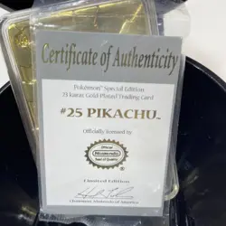 Pokemon #25 Pikachu Trading Card 23K Gold Plated 1999 Burger King w/ COA/ Ball - Image 4