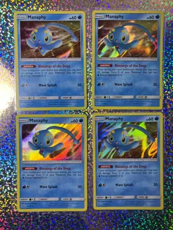 2017 Pokemon TCG Sun & Moon Shining Legends Rare Holo 25/73 Manaphy (x4) - Image 1