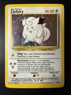 1999 Pokemon - Clefairy #5/102 - Base Set Unlimited - Holo Rare - LP - Image 1