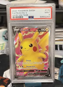2020 POKEMON SWORD & SHIELD VIVID VOLTAGE #170 FULL ART/PIKACHU V PSA 9 - Image 1