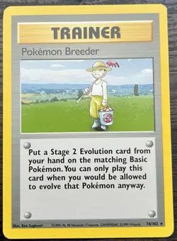 Pokemon Breeder 076/102 Pokemon TCG WOTC Base Set Rare Light Play LP - Image 1
