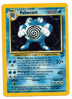 Pokemon Card: Poliwrath HOLO 15/130 Base Set 2 Rare! GD - Image 1