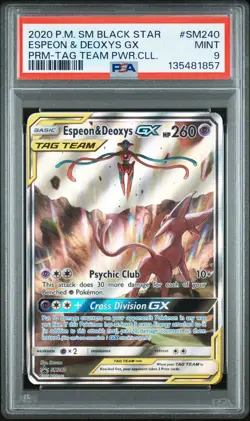 2020 POKEMON SM BLACK STAR PROMO TAG TEAM POWERS COLL ESPEON & DEOXYS GX PSA 9 - Image 1