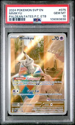 2024 POKEMON PALDEAN FATES POKEMON CENTER ETB PROMO #075 MIMIKYU PSA 10 - Image 1