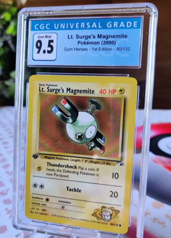 Pokemon TCG 2000 Lt. Surge's Magnemite 1st Edition Gym Heroes 80/132 CGC GM 9.5 - Image 1