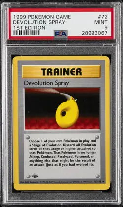 1999 POKEMON BASE SET 1ST EDITION #72 DEVOLUTION SPRAY PSA 9 - Image 1