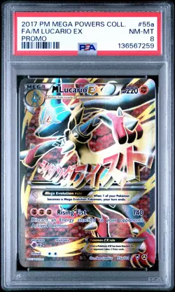 2017 POKEMON MEGA POWERS COLLECTION PROMO #55A FULL ART/M LUCARIO EX PSA 8 - Image 1