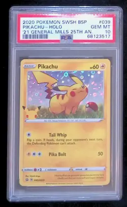 2020 Pokemon Black Star Promo Pikachu General Mills 25th Holo SWSH039 PSA 10 - Image 1