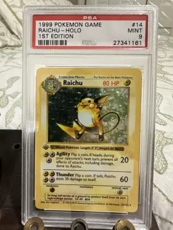 Raichu 14/102 1st Edition Base Set Holo Rare Pokemon PSA 9 MINT THICK STAMP - Image 1