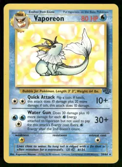 Pokemon Cards Vaporeon 28/64 UNLIMITED Jungle Rare LP *1 - Image 1