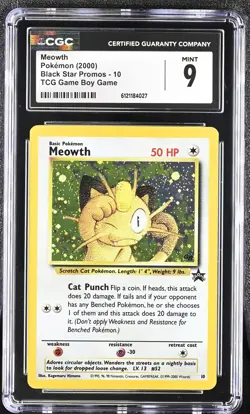 CGC 9 MINT Meowth 2000 Black Star Promos 10 GB Holo Pokemon Card - Image 1