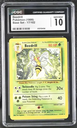 CGC 10 GEM MINT Beedrill 1999 Base Set 17/102 Pokemon Card - Image 1
