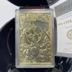 Pokemon #06 Charizard Trading Card 23K Gold Plated 1999 Burger King w/ COA/ Ball - Image 2