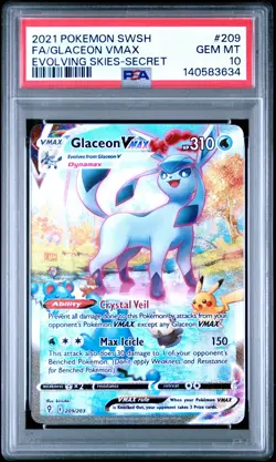 2021 POKEMON SWORD & SHIELD EVOLVING SKIES SECRET FULL ART/GLACEON VMAX PSA 10 - Image 1