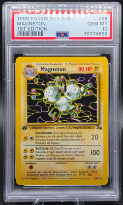 1999 POKEMON WOTC FOSSIL 1ST ED #26 MAGNETON PSA 10 - Image 1