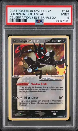2021 Pokemon Celebrations #SWSH144 Greninja Gold Star Promo PSA 9 Mint - Image 1