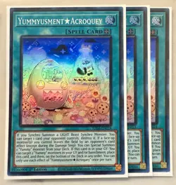 3x Yummyusment Acroquey 1st Edition Super Rare JUSH-EN024 Yu-Gi-Oh! - Image 1