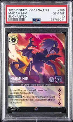2023 DISNEY LORCANA EN 2-RISE OF THE FLOODBORN MADAM MIM - PURPLE DRAGON PSA 10 - Image 1