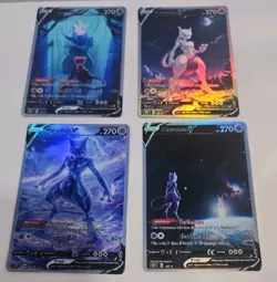 Lot of 4 Custom holo Mewtwo V Pokemon Trading Card sleeved & top loaded custom - Image 1