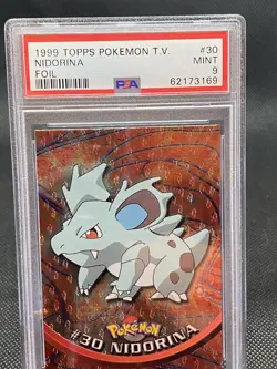 Nidorina #30 RAINBOW Foil 1999 Topps TV Series 1 Pokemon Cards PSA 9 - Image 1