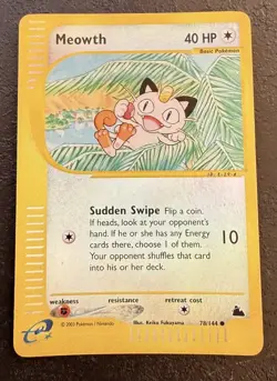 Pokemon Card-Meowth-Skyridge-78/144-Holo Reverse-ENG-Very Good - Image 1