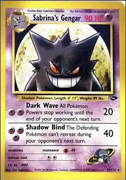 Pokemon TCG Sabrina's Gengar Gym Challenge 29/132 Unlimited Edition Rare Card - Image 1