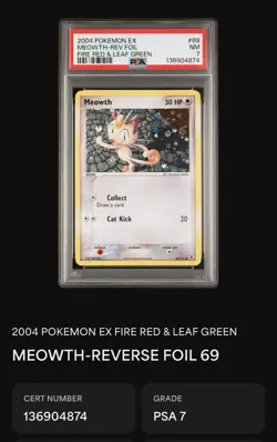 Pokemon Meowth FireRed & LeafGreen Reverse Holo 69/112 PSA 7 English 2004 - Image 4