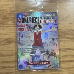 One Piece College Basketball CCG Monkey.D.Luffy US Voyage Promo Card 5000 Power - Image 2