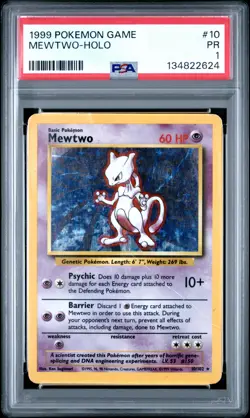 1999 POKEMON GAME #10 MEWTWO-HOLO PSA 1 - Image 1