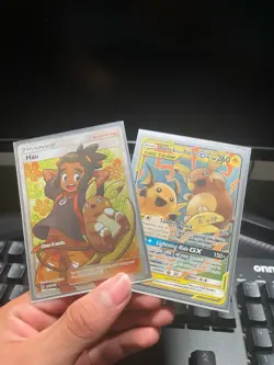 Pokemon Hau Full Art Ultra Rare Trainer Holo Raichu & Alolan Raichu GX TAG TEAM - Image 1