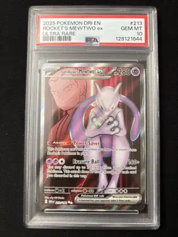 2025 POKEMON DRI EN DESTINED RIVALS ULTRA RARE TEAM ROCKETS MEWTWO EX PSA 10 - Image 1