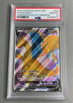 Pokemon PSA 10 Gem Mint Charizard V SWSH050 Promo Champions Path - Image 1