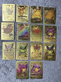 Set of 14 Pikachu & 7 Card Cosplay Set Rare French Gold Accents Foil Fan Art - Image 1