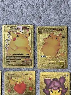 Set of 14 Pikachu & 7 Card Cosplay Set Rare French Gold Accents Foil Fan Art - Image 3