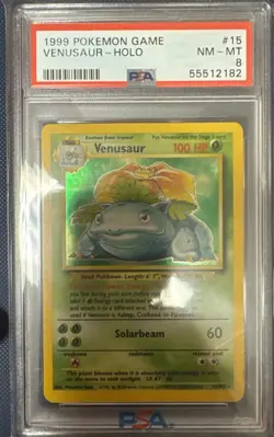 Pokemon Venusaur Holo Rare Card 015/102 Base Set TCG WOTC 1999 PSA 8 NM-Mint - Image 1