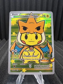 Pikachu Poncho Charizard - Holo Foil Gen 1 - After Skool Hobby Fan Art - Pokemon - Image 1