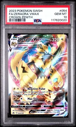 Pokemon Crown Zenith # 054 Full Art Zeraora VMAX PSA 10 GEM MINT! Trusted Seller - Image 1